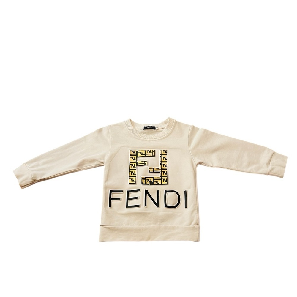 Fendi Kids white Sweatshirt with Gold and Black Logo Size 3T